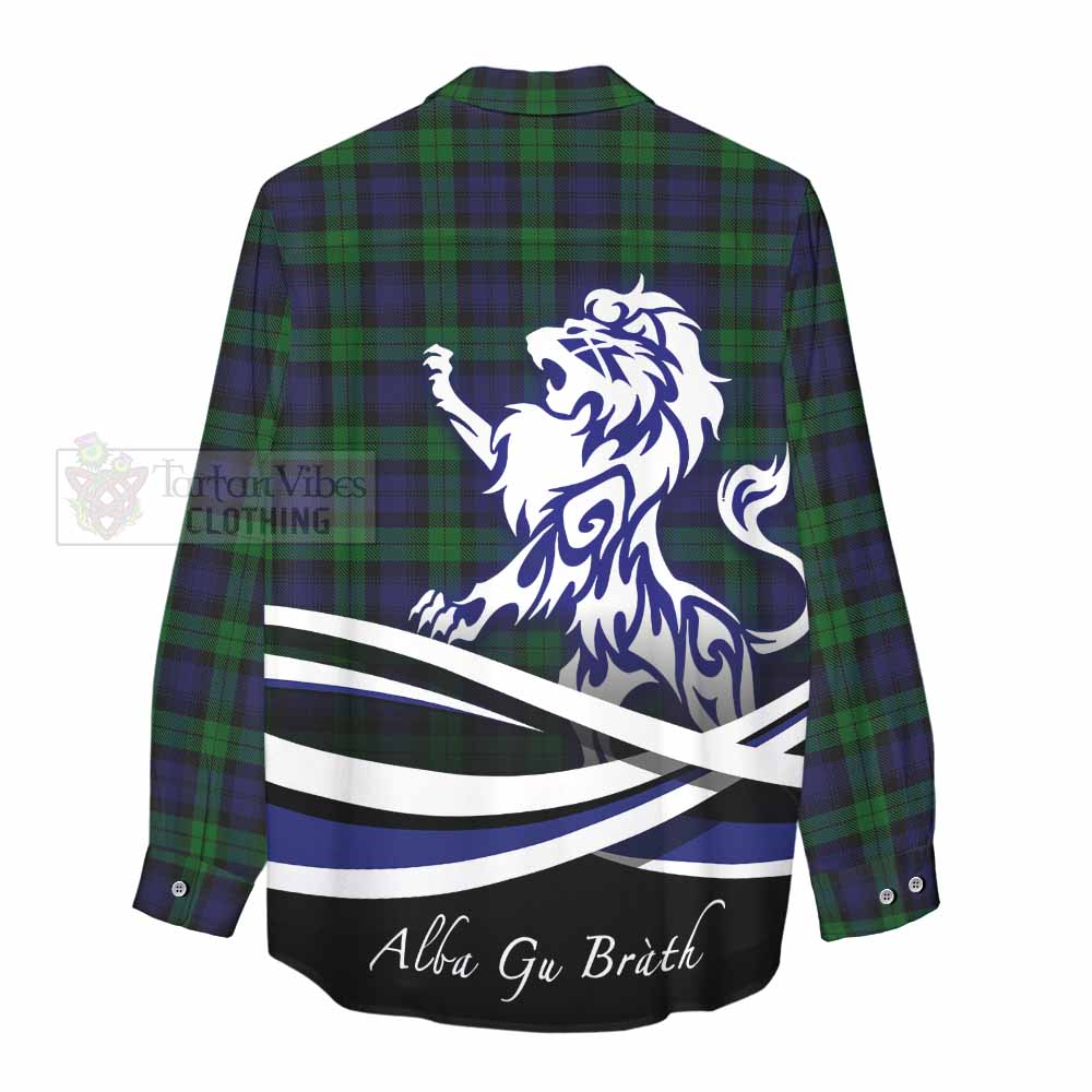 Tartan Vibes Clothing Black Watch Tartan Women's Casual Shirt with Alba Gu Brath Regal Lion Emblem