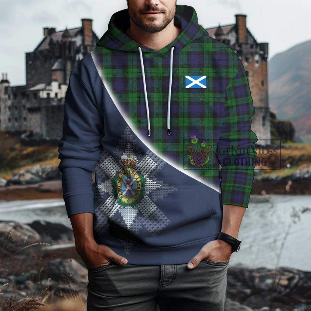 Black Watch Tartan Hoodie with Personalised National Flag and Family Crest Half Style - Tartanvibesclothing Shop