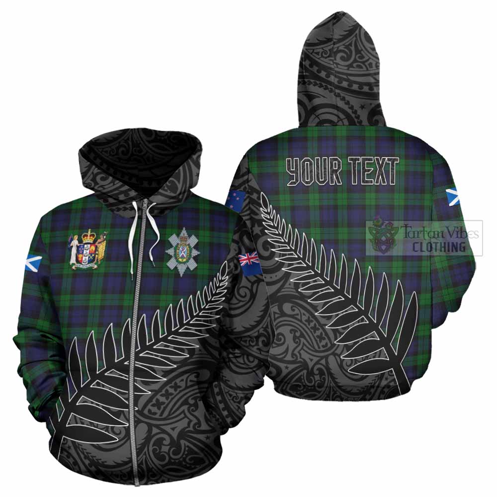 Tartan Vibes Clothing Black Watch Crest Tartan Hoodie with New Zealand Silver Fern Half Style