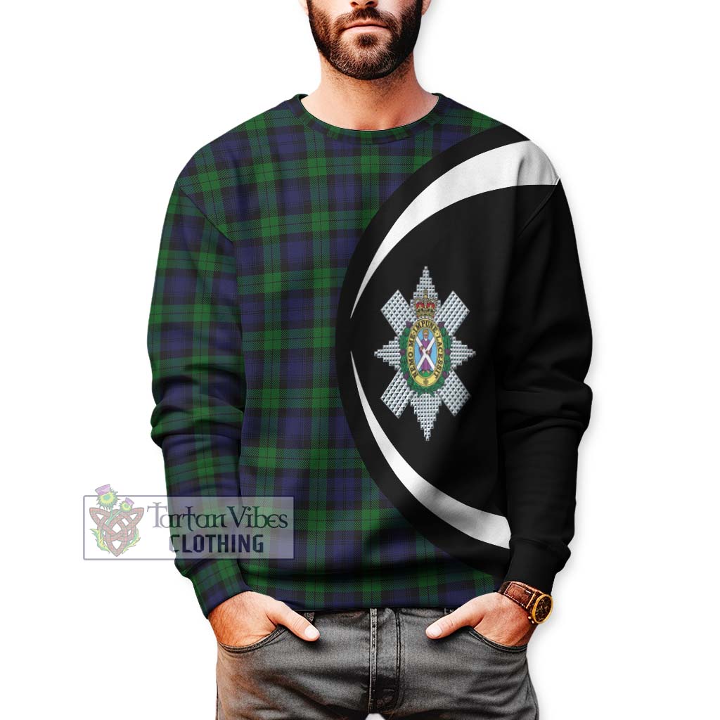 Black Watch Tartan Sweatshirt with Family Crest Circle Style - Tartan Vibes Clothing