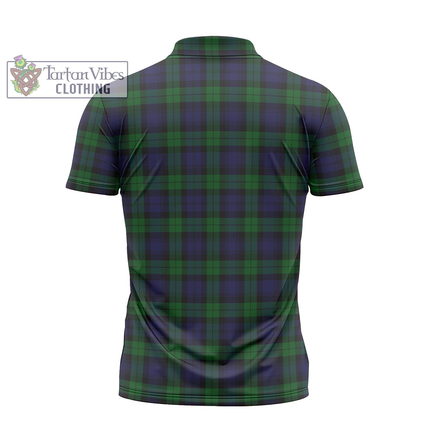 Tartan Vibes Clothing Black Watch Tartan Zipper Polo Shirt with Family Crest