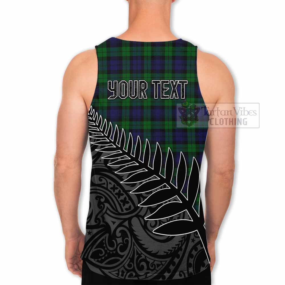 Tartan Vibes Clothing Black Watch Crest Tartan Men's Tank Top with New Zealand Silver Fern Half Style