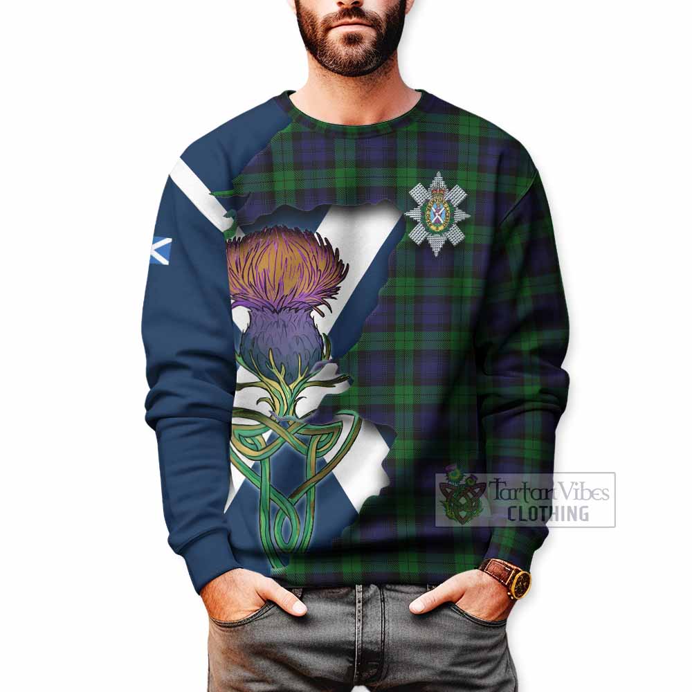 Black Watch Tartan Family Crest Sweatshirt Scottish Thistle Celtic Inspired - Tartan Vibes Clothing
