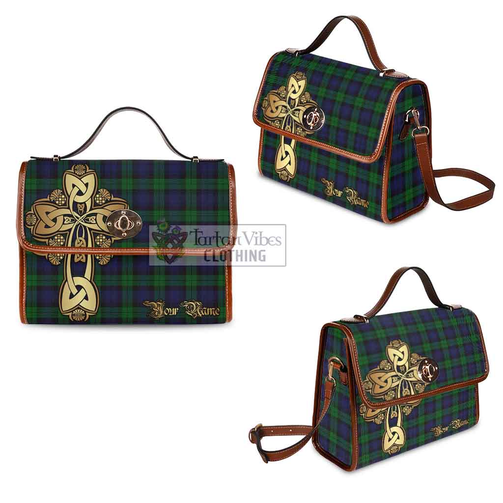 Tartan Vibes Clothing Black Watch Tartan Waterproof Canvas Bag Golden Thistle Celtic Cross Style