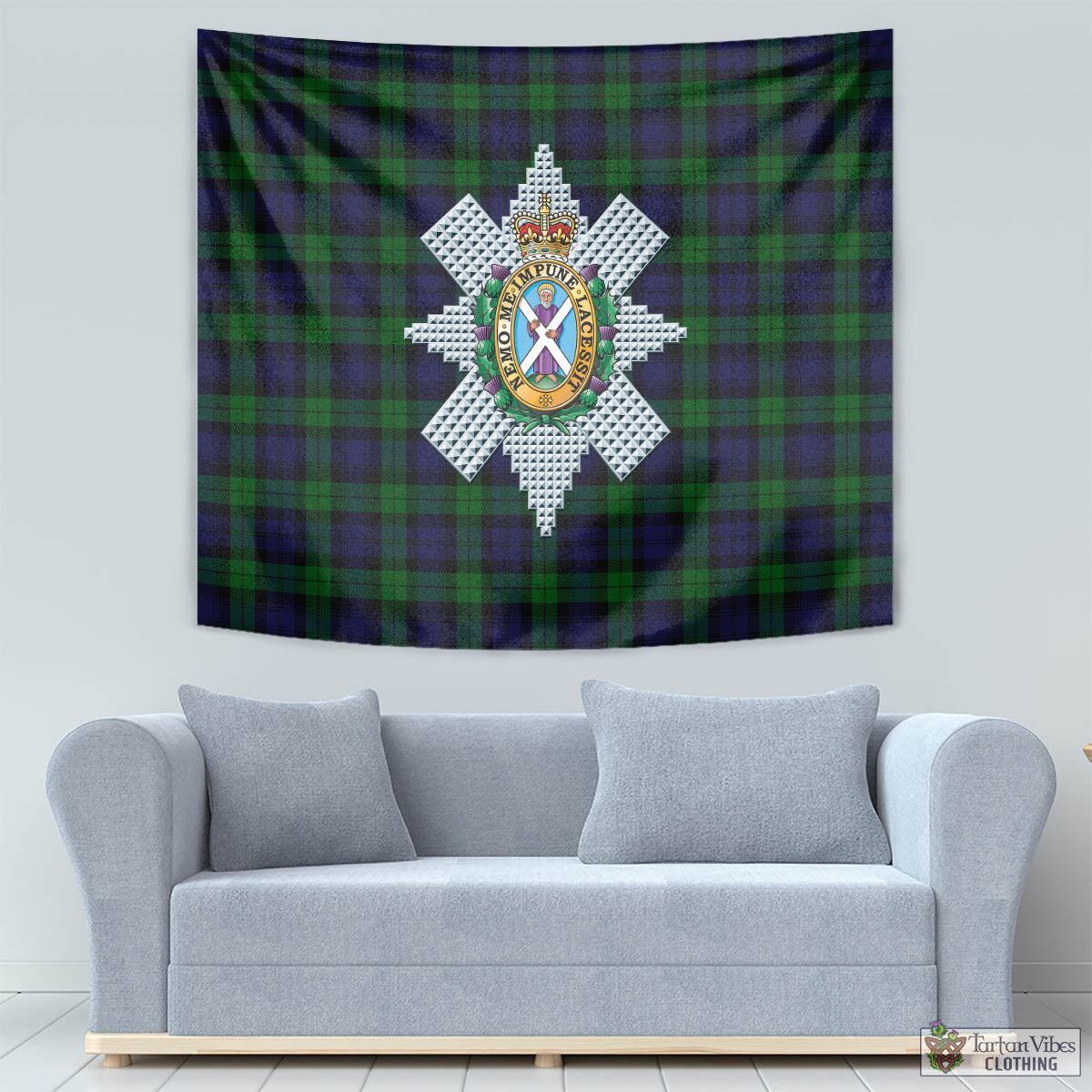 Tartan Vibes Clothing Black Watch Tartan Tapestry Wall Hanging and Home Decor for Room with Family Crest