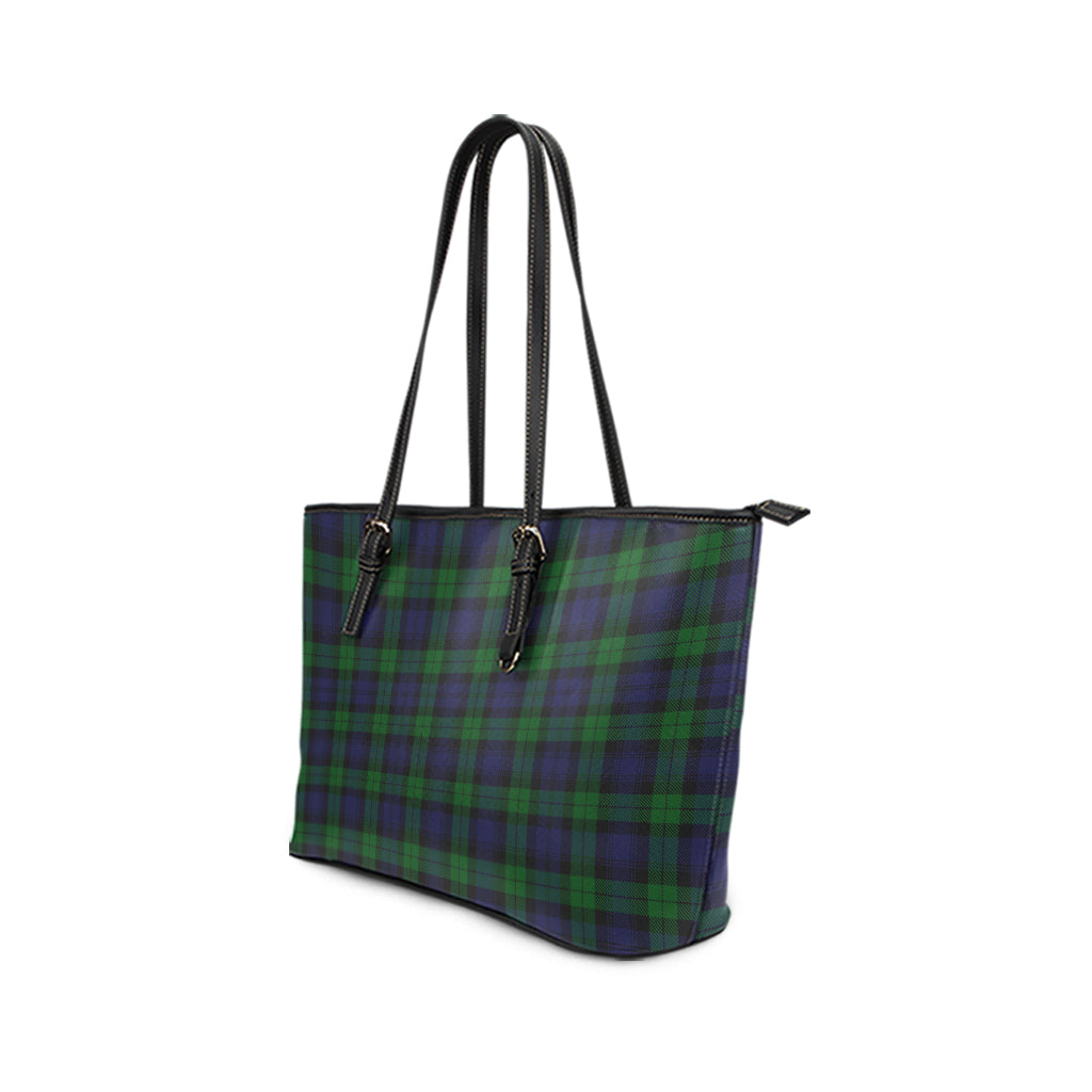 Black Watch Tartan Leather Tote Bag - Tartanvibesclothing