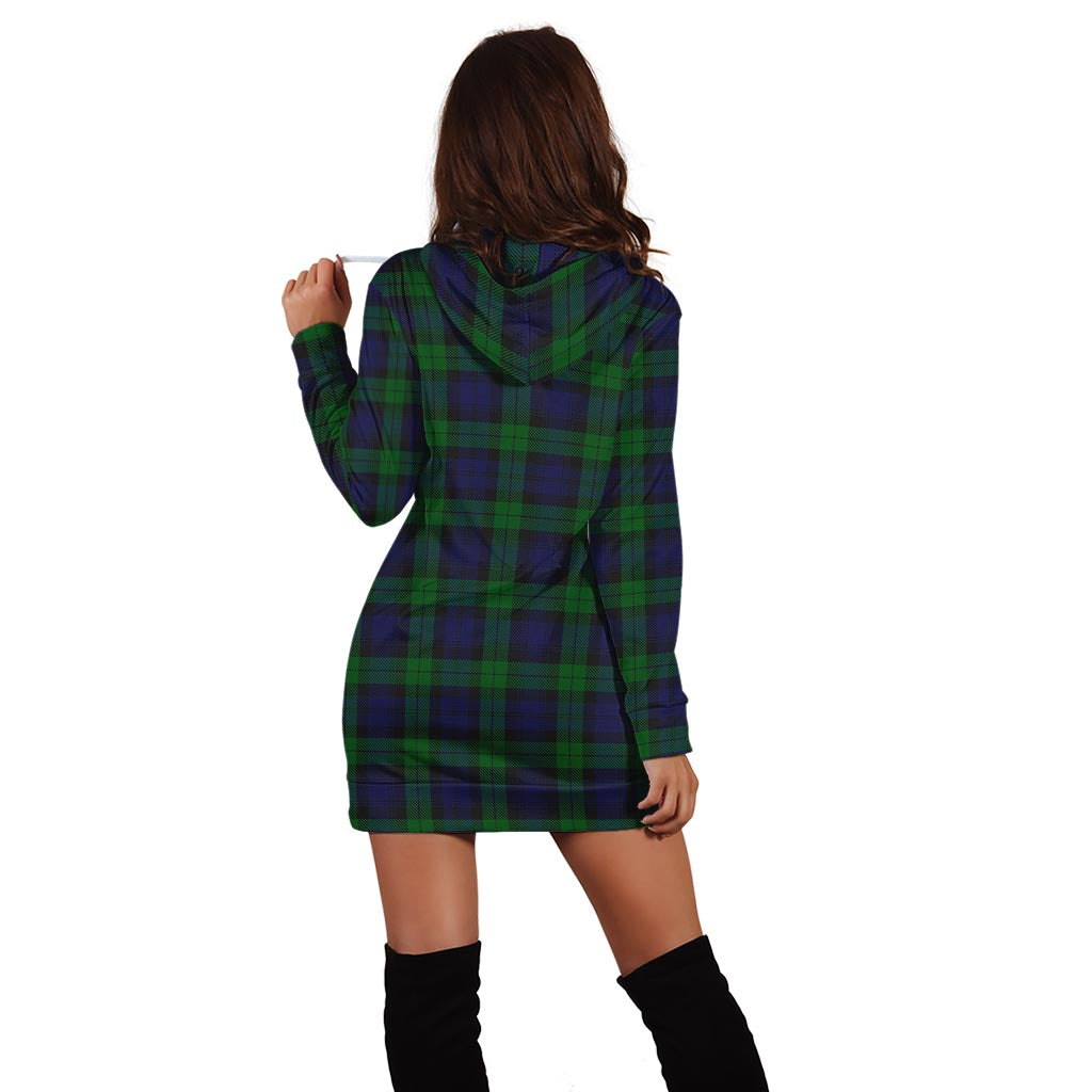 Black Watch Tartan Hoodie Dress with Family Crest - Tartan Vibes Clothing