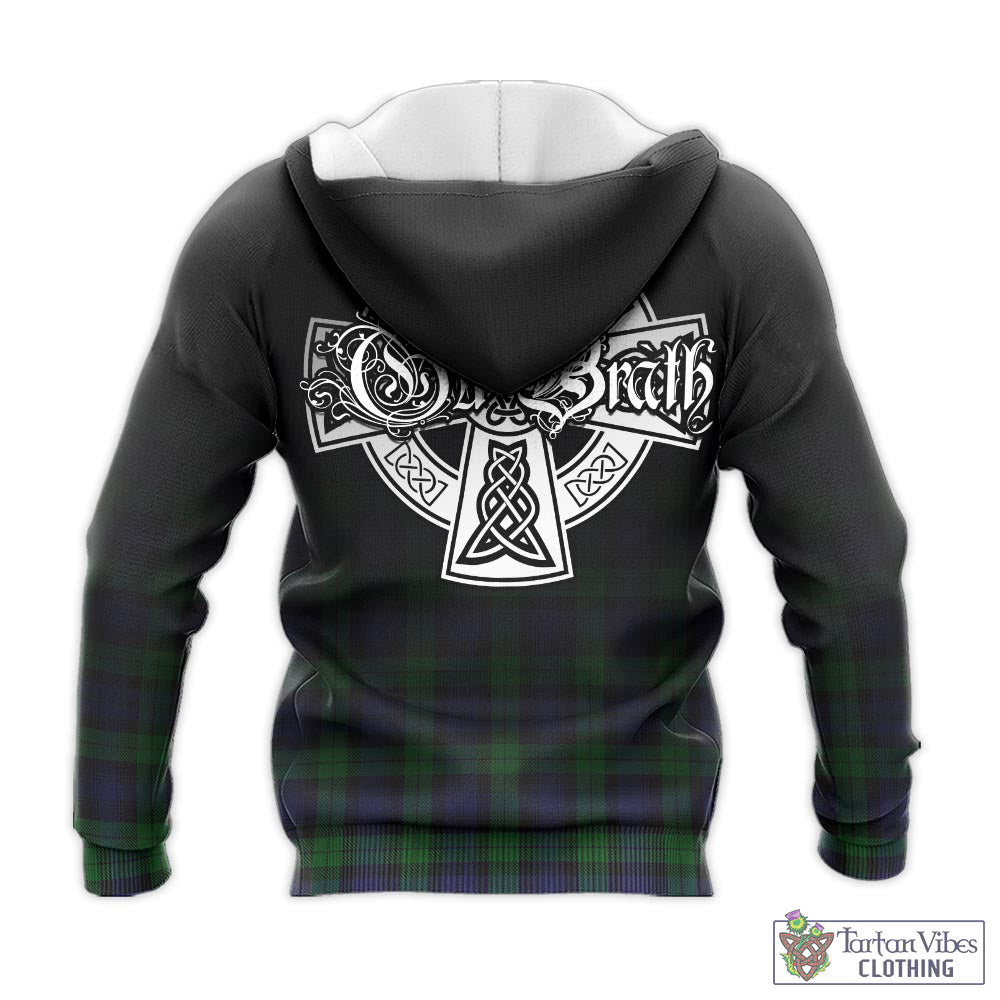 Tartan Vibes Clothing Black Watch Tartan Knitted Hoodie Featuring Alba Gu Brath Family Crest Celtic Inspired