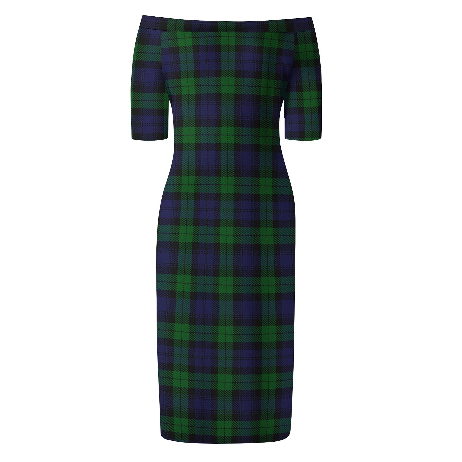 Black Watch Tartan Off Shoulder Lady Dress - Tartanvibesclothing