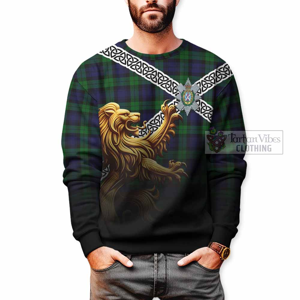 Black Watch Crest Tartan Sweatshirt with Golden Lion Emblem Celtic Style - Tartan Vibes Clothing