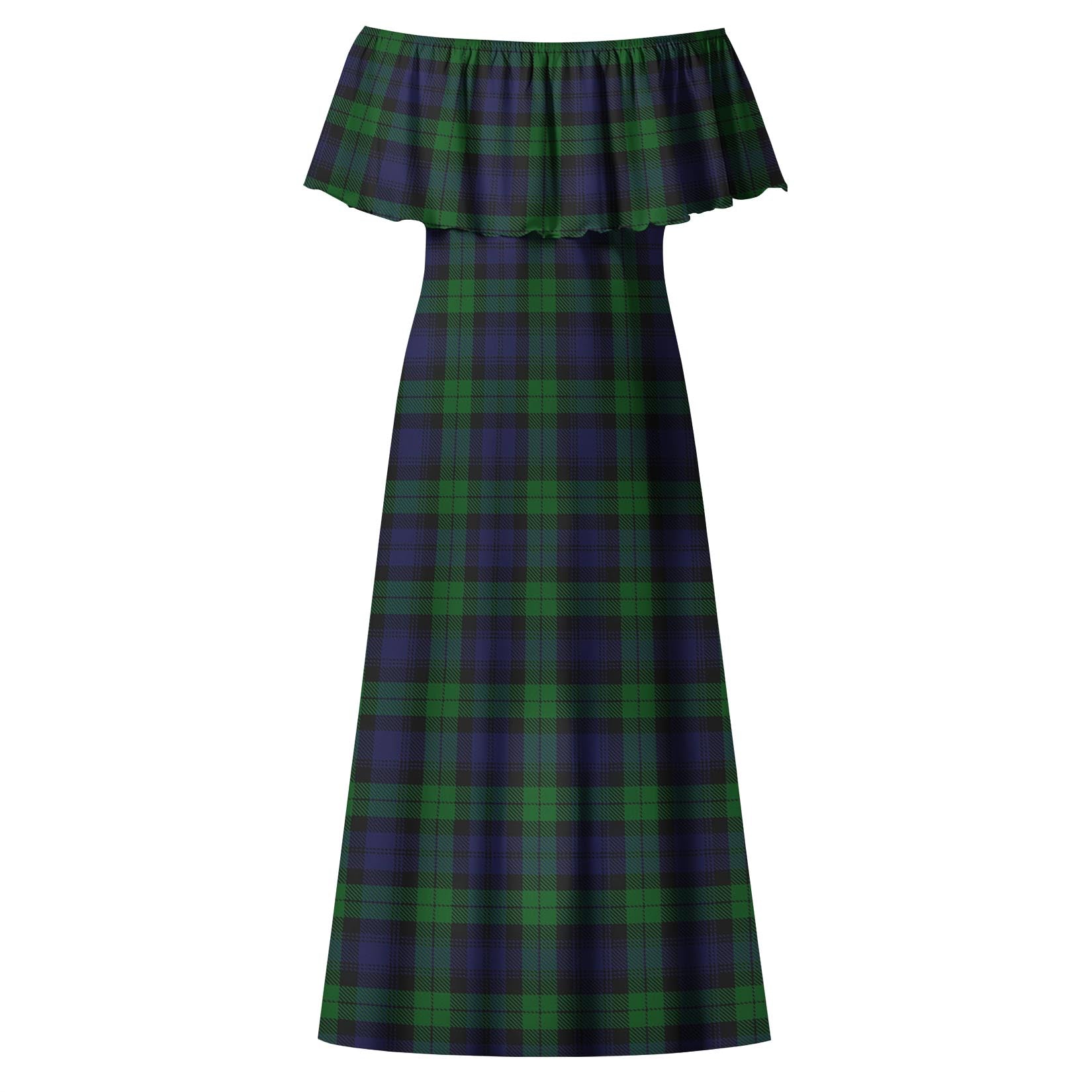 Black Watch Tartan Off Shoulder Long Dress - Tartanvibesclothing