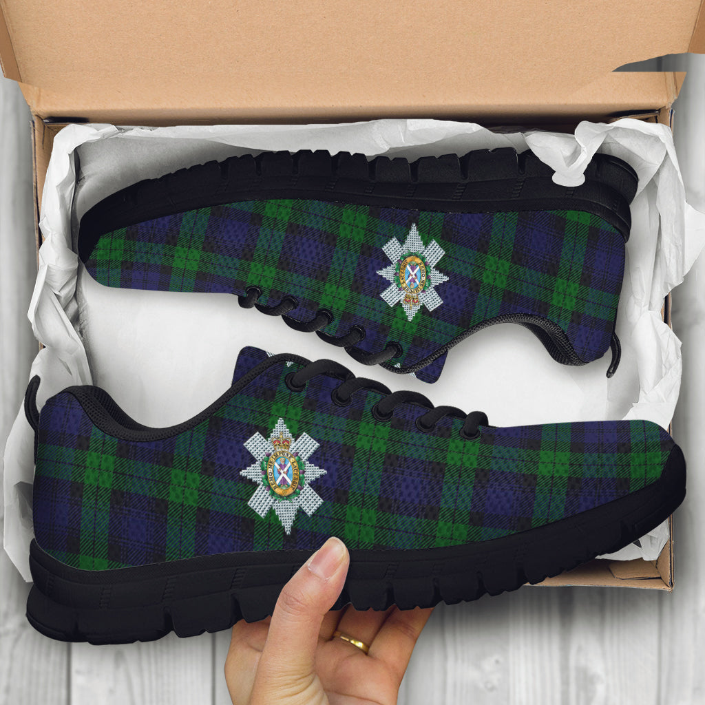 Black Watch Tartan Sneakers with Family Crest - Tartan Vibes Clothing