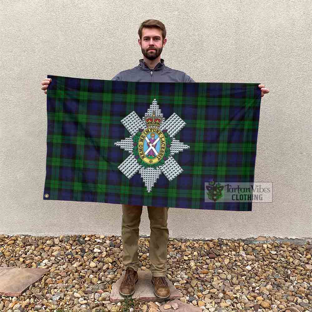 Tartan Vibes Clothing Black Watch Tartan House Flag with Family Crest