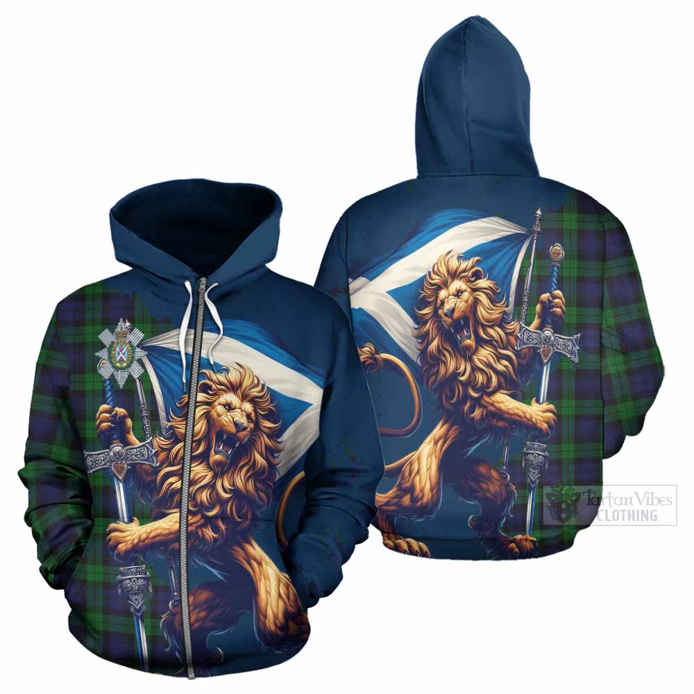 Tartan Vibes Clothing Black Watch Tartan Family Crest Hoodie with Scottish Majestic Lion