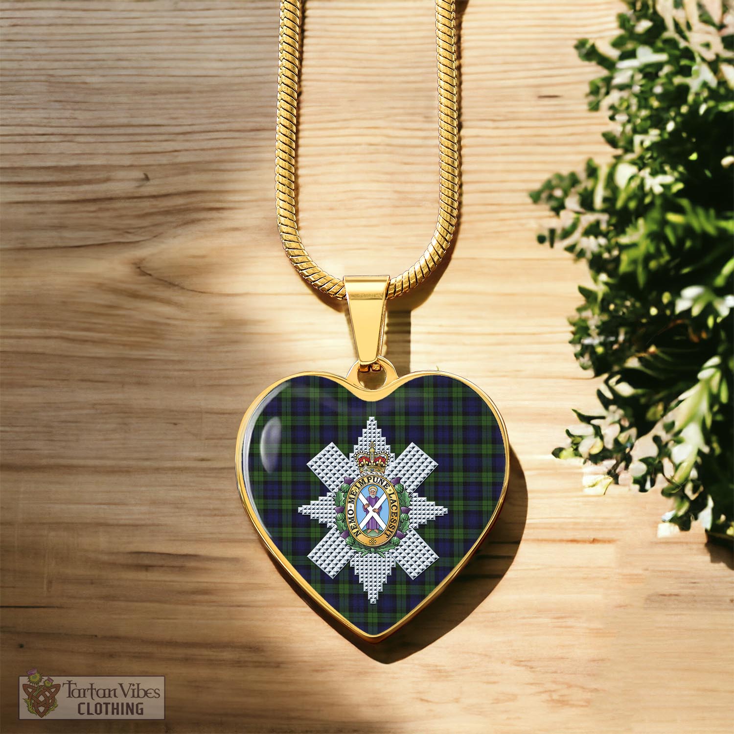 Tartan Vibes Clothing Black Watch Tartan Heart Necklace with Family Crest