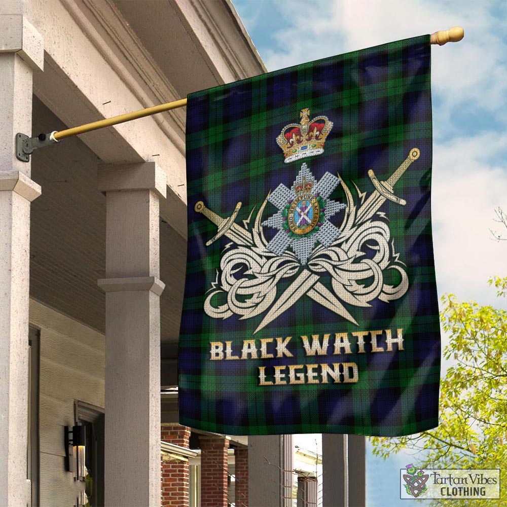 Tartan Vibes Clothing Black Watch Tartan Flag with Clan Crest and the Golden Sword of Courageous Legacy