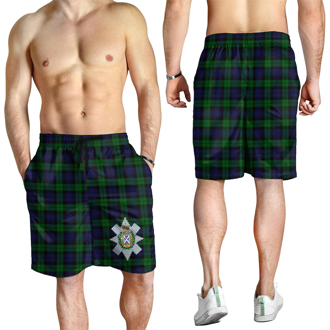 Black Watch Tartan Mens Shorts with Family Crest - Tartanvibesclothing