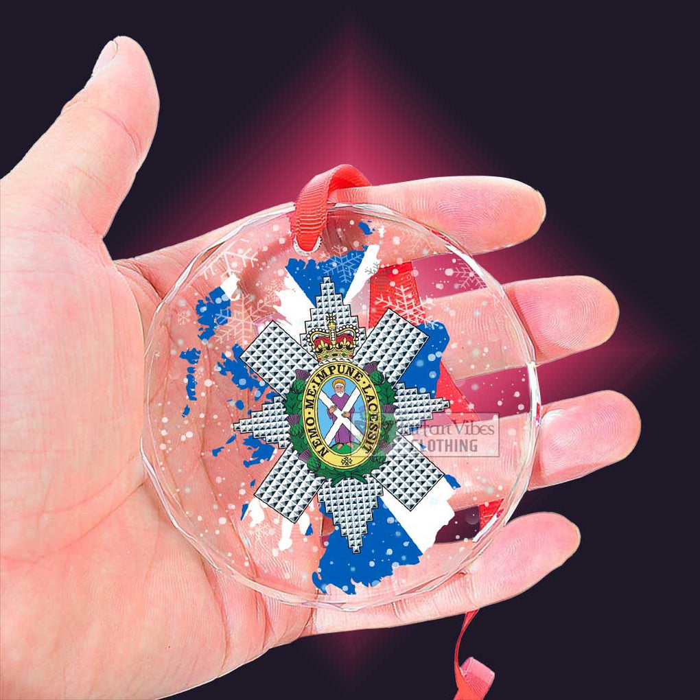 Tartan Vibes Clothing Black Watch Clan Crest Christmas Glass Ornament with Scotland Map