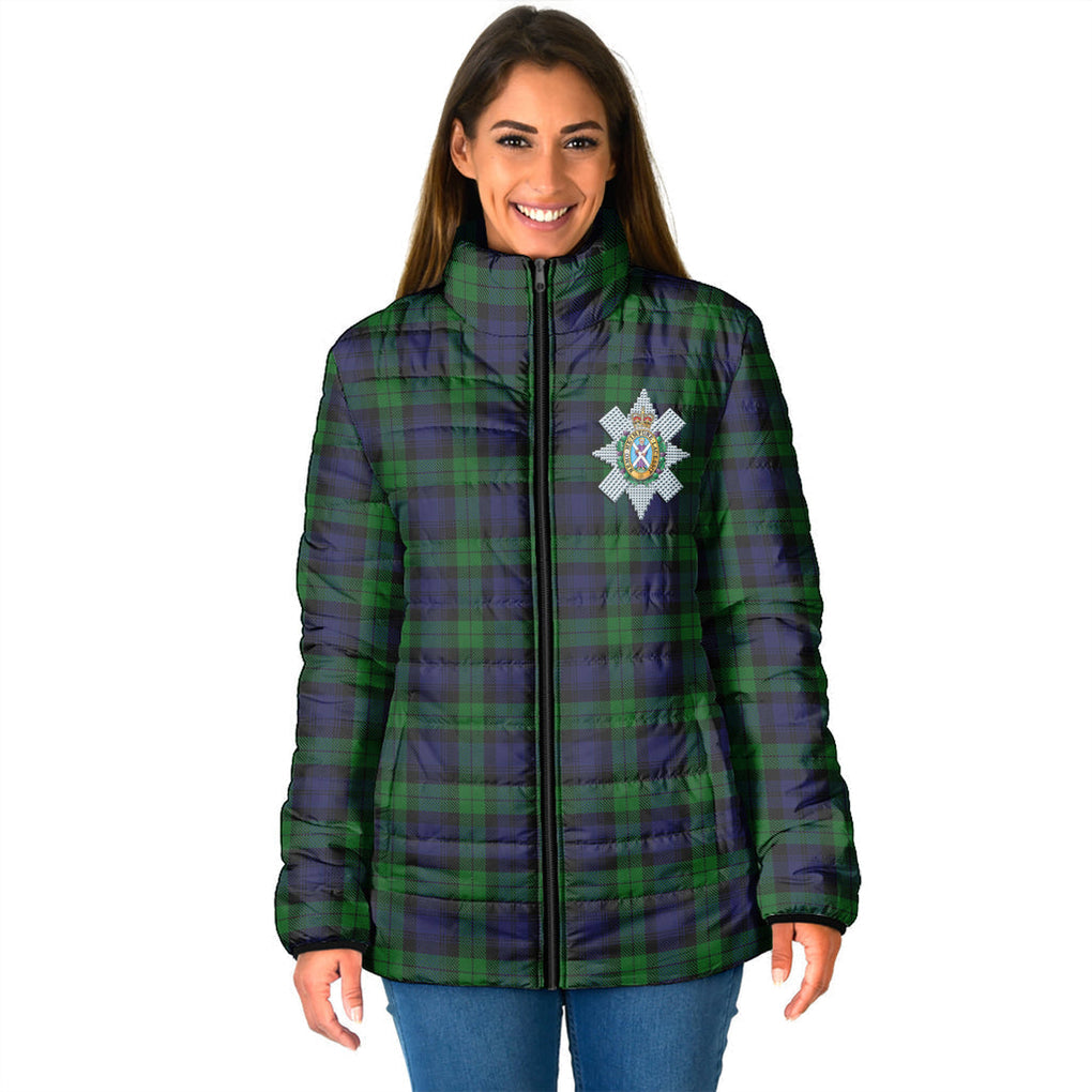 Black Watch Tartan Padded Jacket with Family Crest - Tartan Vibes Clothing