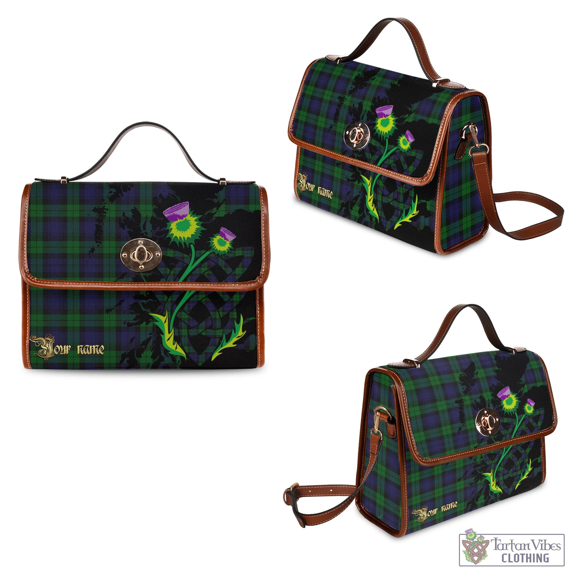 Tartan Vibes Clothing Black Watch Tartan Waterproof Canvas Bag with Scotland Map and Thistle Celtic Accents