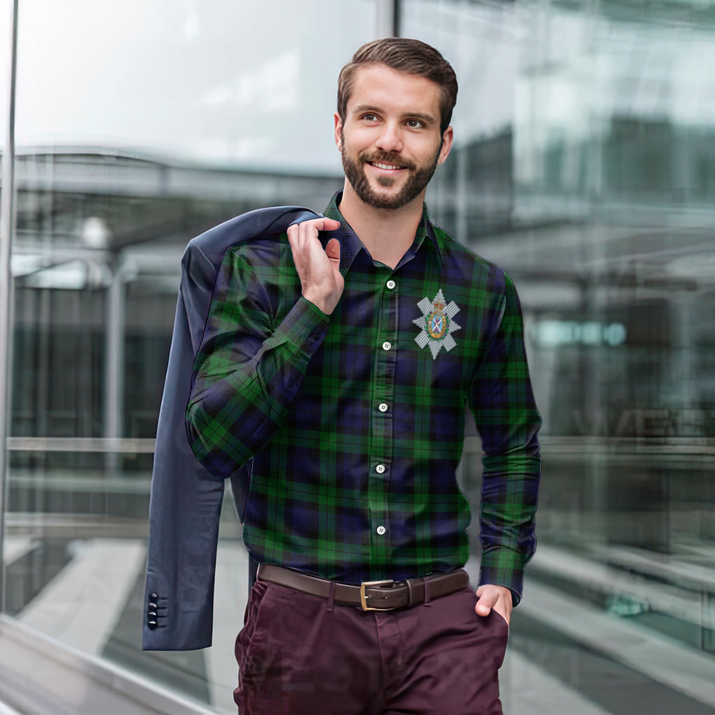 Black Watch Tartan Long Sleeve Button Up Shirt with Family Crest - Tartanvibesclothing