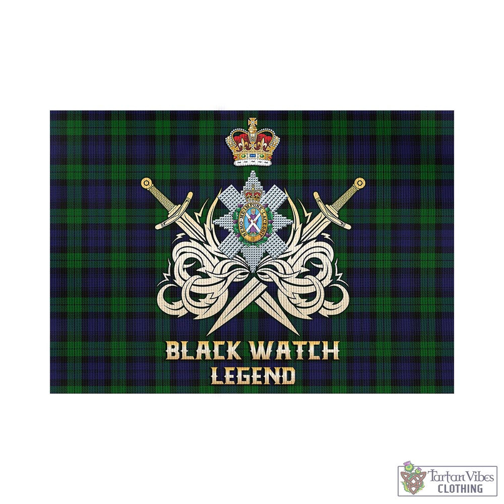 Tartan Vibes Clothing Black Watch Tartan Flag with Clan Crest and the Golden Sword of Courageous Legacy