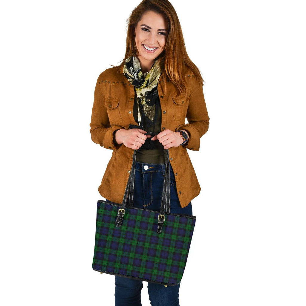 Black Watch Tartan Leather Tote Bag - Tartanvibesclothing