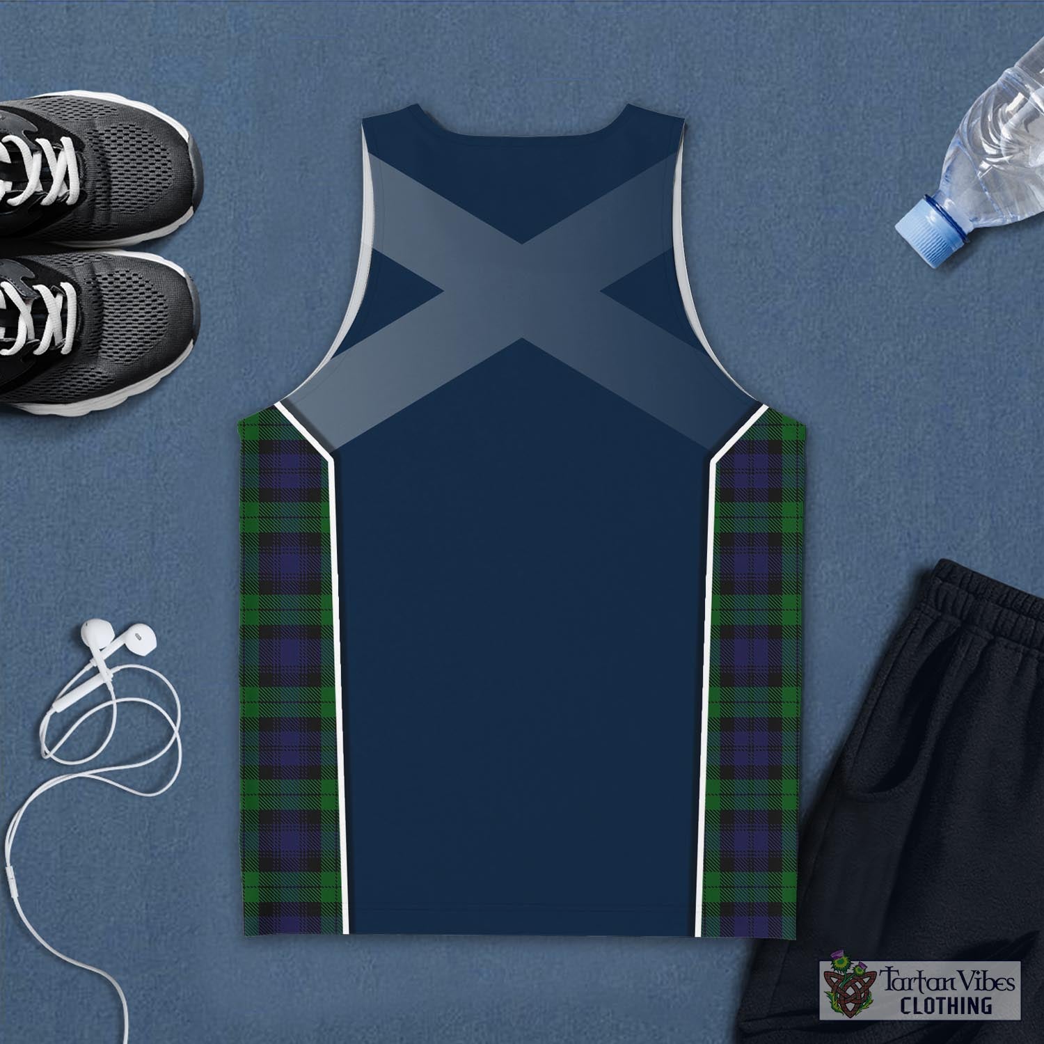 Tartan Vibes Clothing Black Watch Tartan Men's Tanks Top with Family Crest and Scottish Thistle Vibes Sport Style