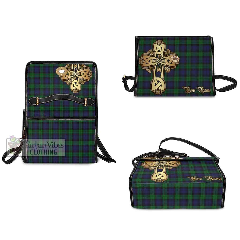 Tartan Vibes Clothing Black Watch Tartan Waterproof Canvas Bag Golden Thistle Celtic Cross Style