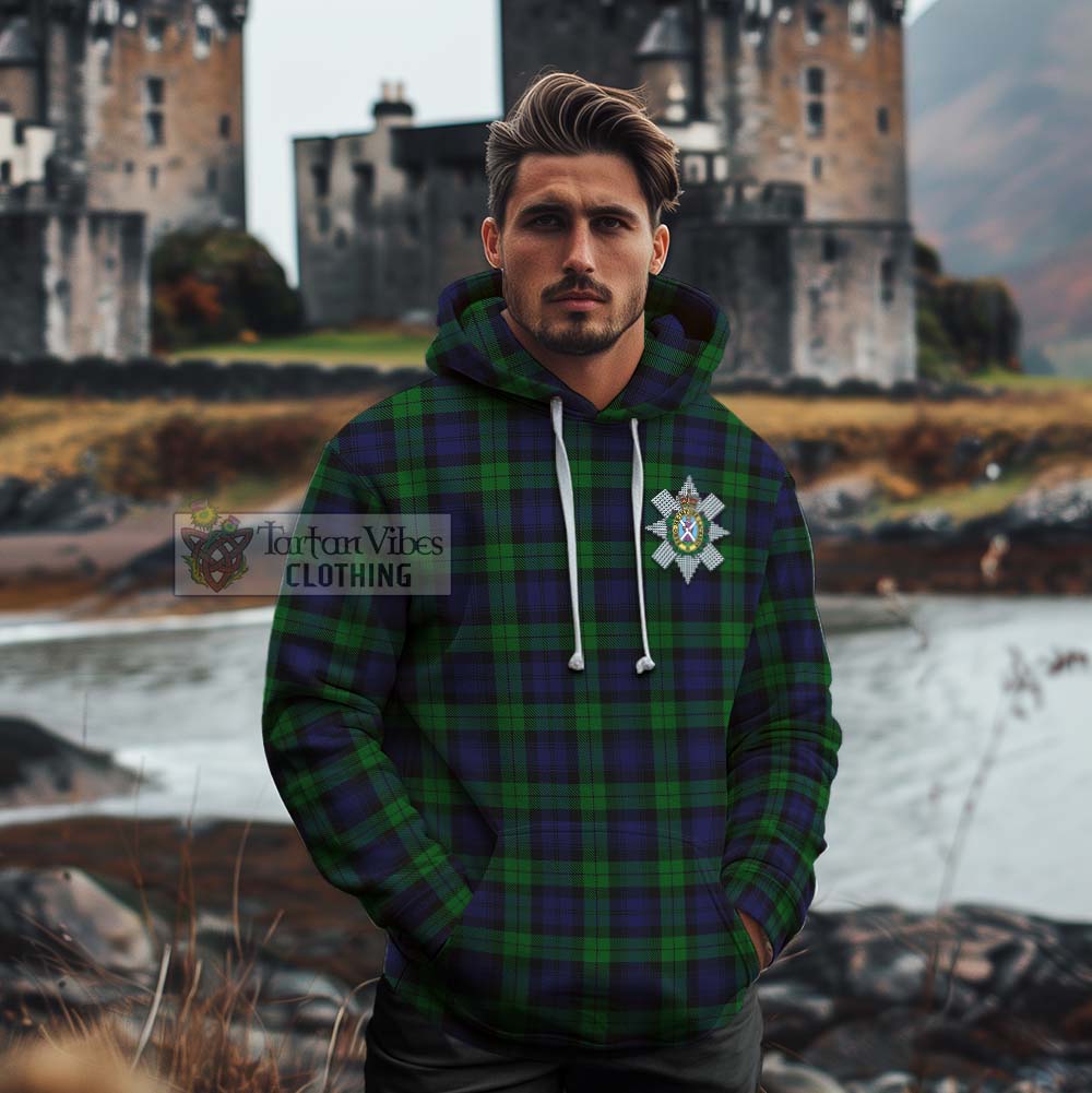 Tartan Vibes Clothing Black Watch Tartan Cotton Hoodie with Family Crest Celtic Skull Style