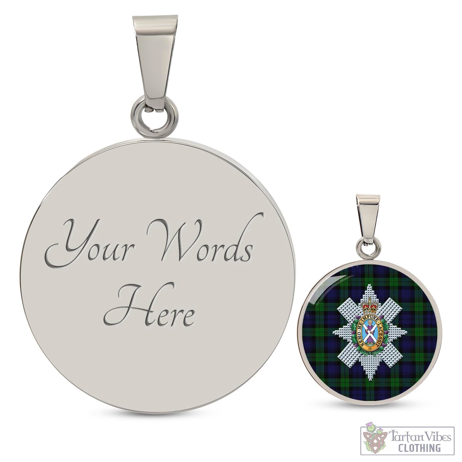 Tartan Vibes Clothing Black Watch Tartan Circle Necklace with Family Crest