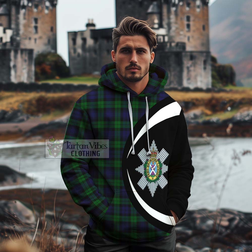 Tartan Vibes Clothing Black Watch Tartan Cotton Hoodie with Family Crest Circle Style