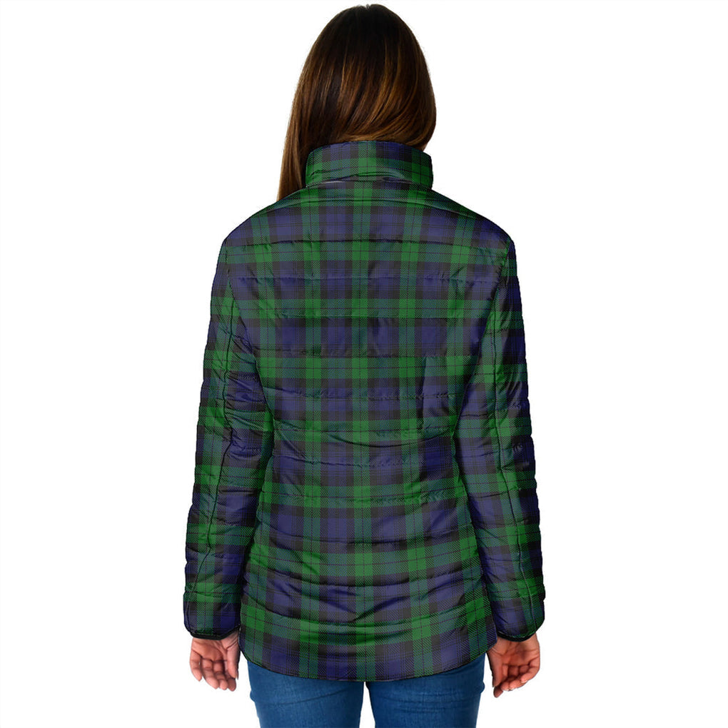 Black Watch Tartan Padded Jacket with Family Crest - Tartan Vibes Clothing