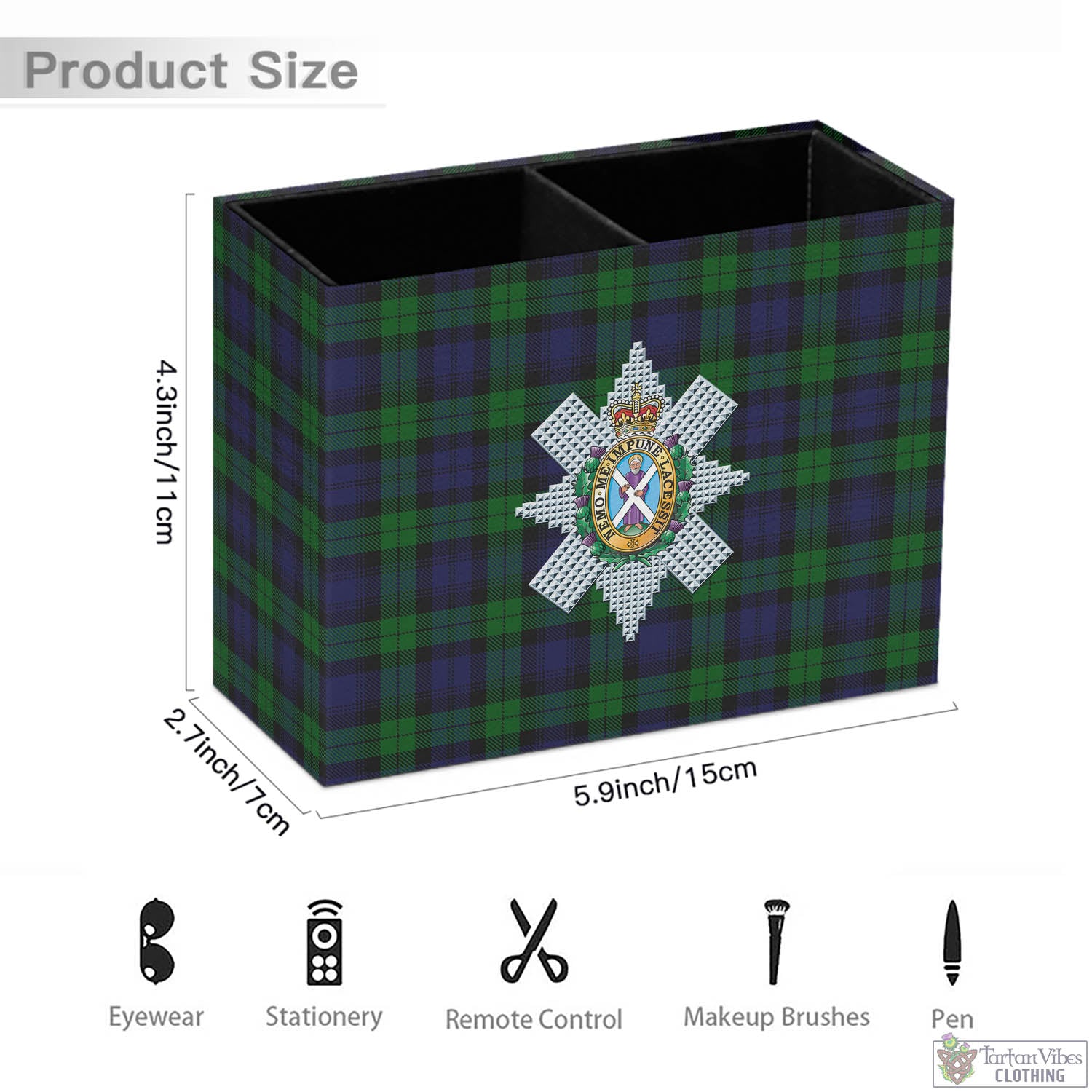 Tartan Vibes Clothing Black Watch Tartan Pen Holder with Family Crest