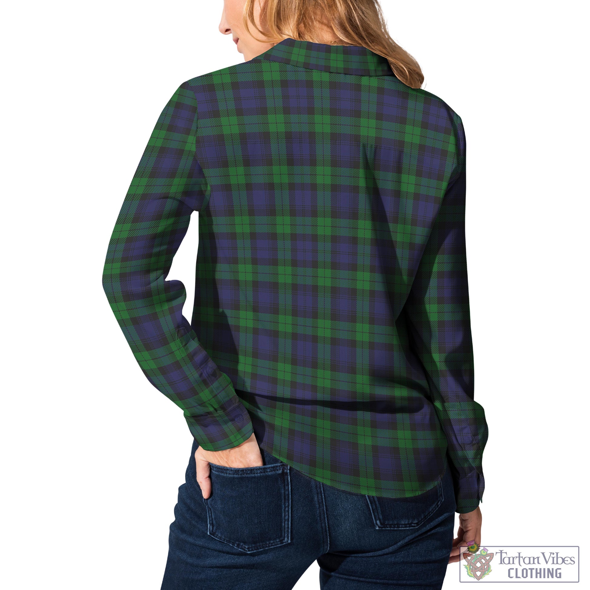 Tartan Vibes Clothing Black Watch Tartan Womens Casual Shirt with Family Crest