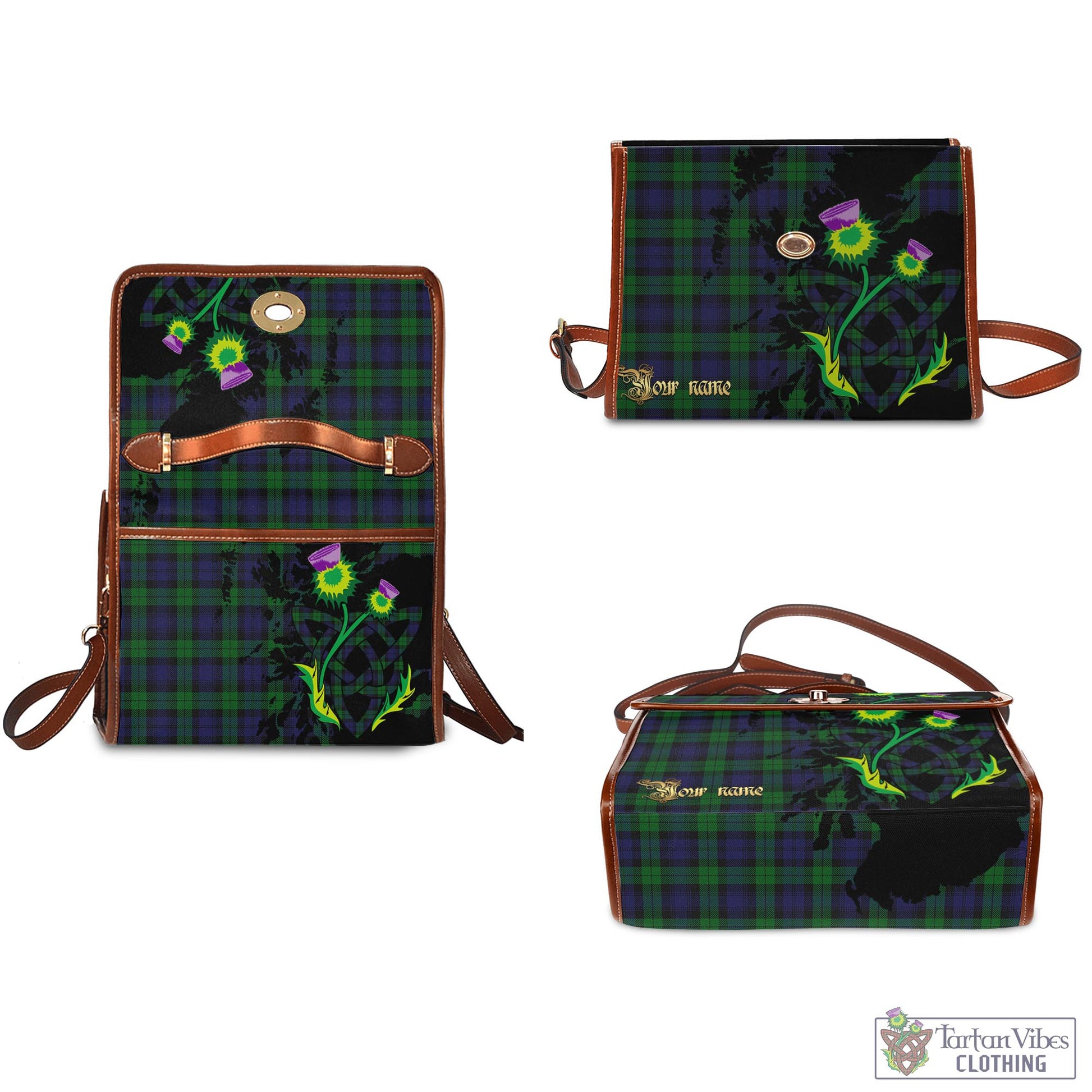 Tartan Vibes Clothing Black Watch Tartan Waterproof Canvas Bag with Scotland Map and Thistle Celtic Accents