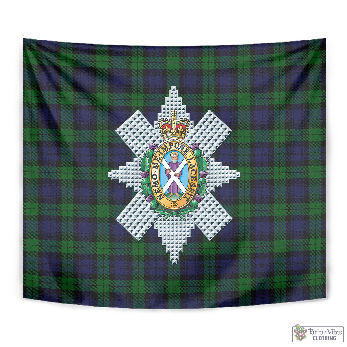 Tartan Vibes Clothing Black Watch Tartan Tapestry Wall Hanging and Home Decor for Room with Family Crest