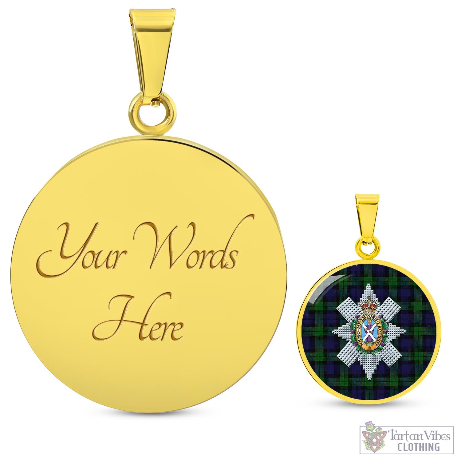 Tartan Vibes Clothing Black Watch Tartan Circle Necklace with Family Crest