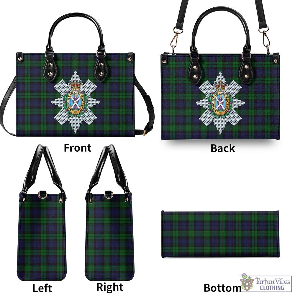 Tartan Vibes Clothing Black Watch Tartan Luxury Leather Handbags with Family Crest