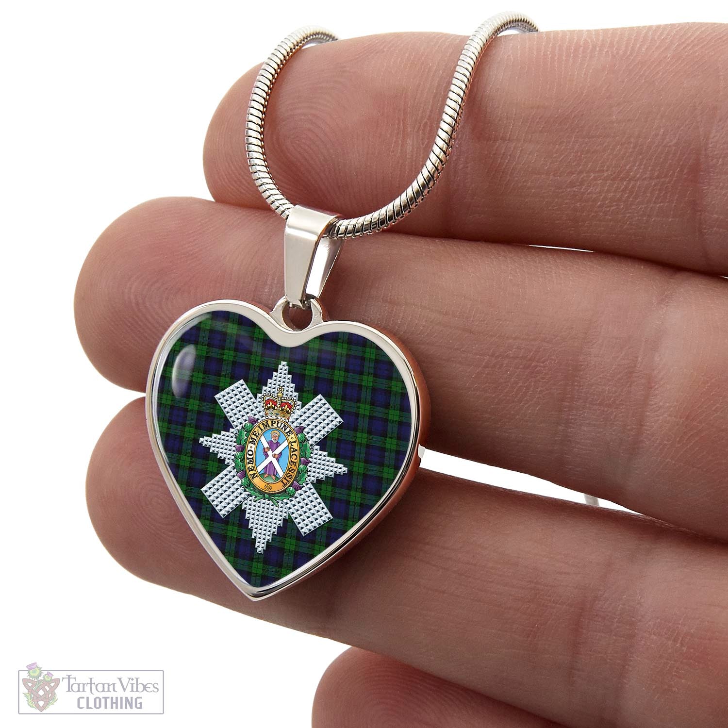 Tartan Vibes Clothing Black Watch Tartan Heart Necklace with Family Crest