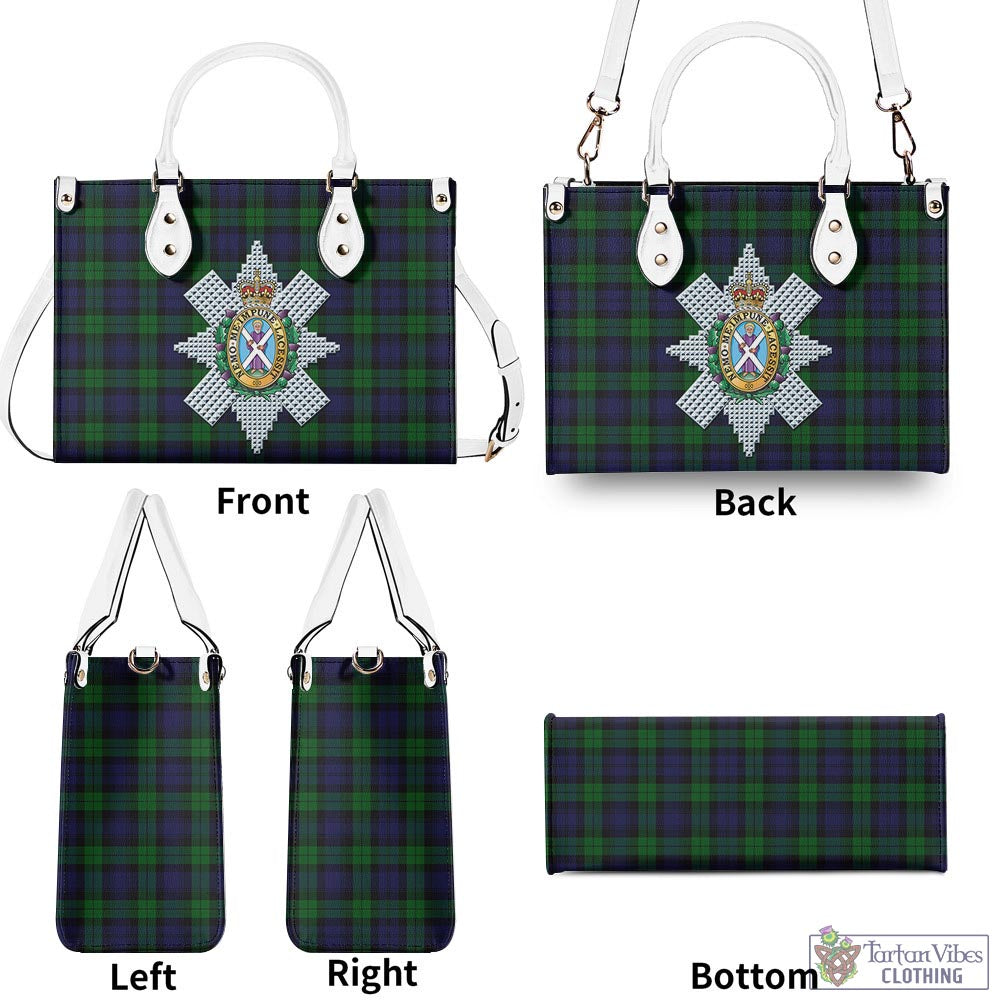 Tartan Vibes Clothing Black Watch Tartan Luxury Leather Handbags with Family Crest