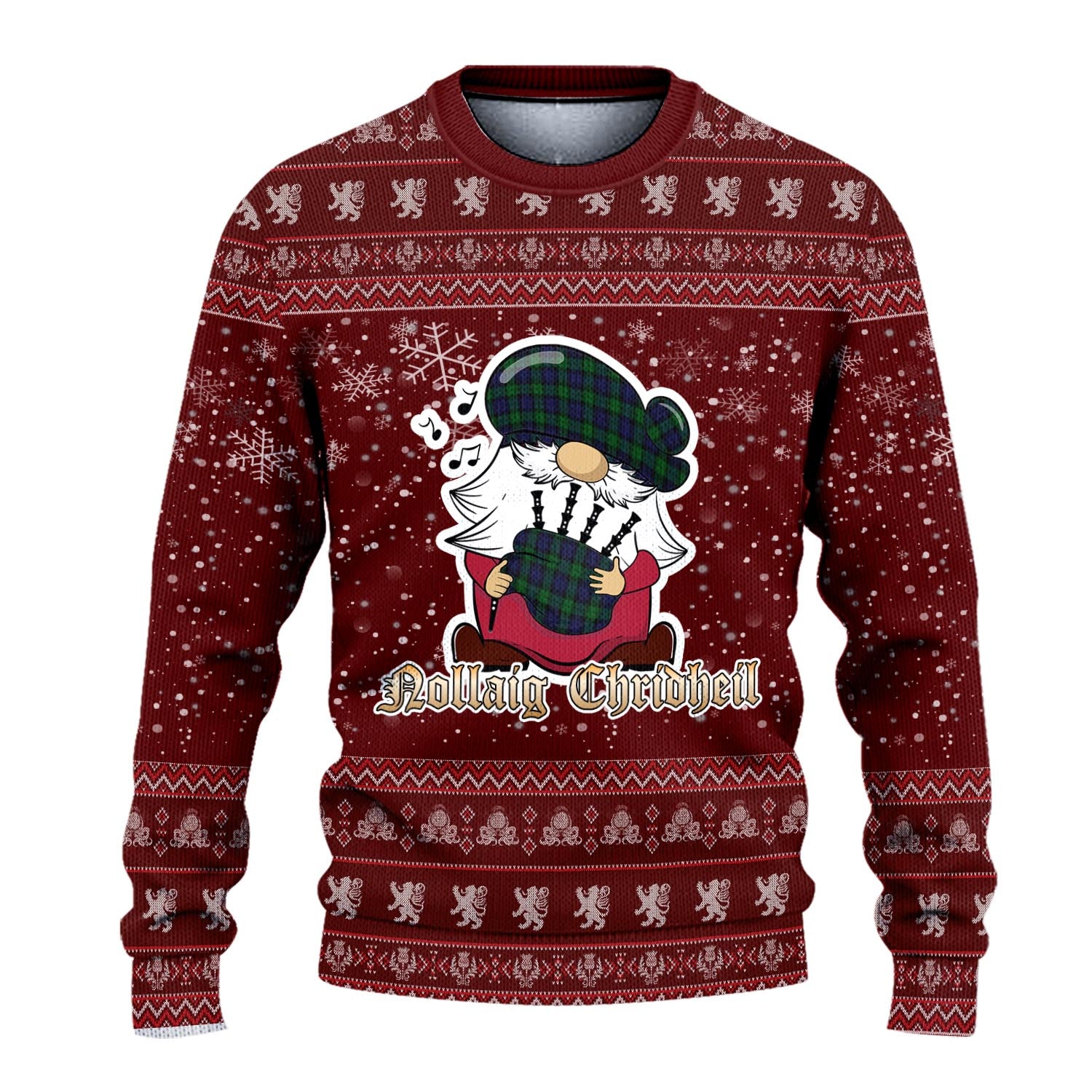 Black Watch Clan Christmas Family Knitted Sweater with Funny Gnome Playing Bagpipes - Tartanvibesclothing