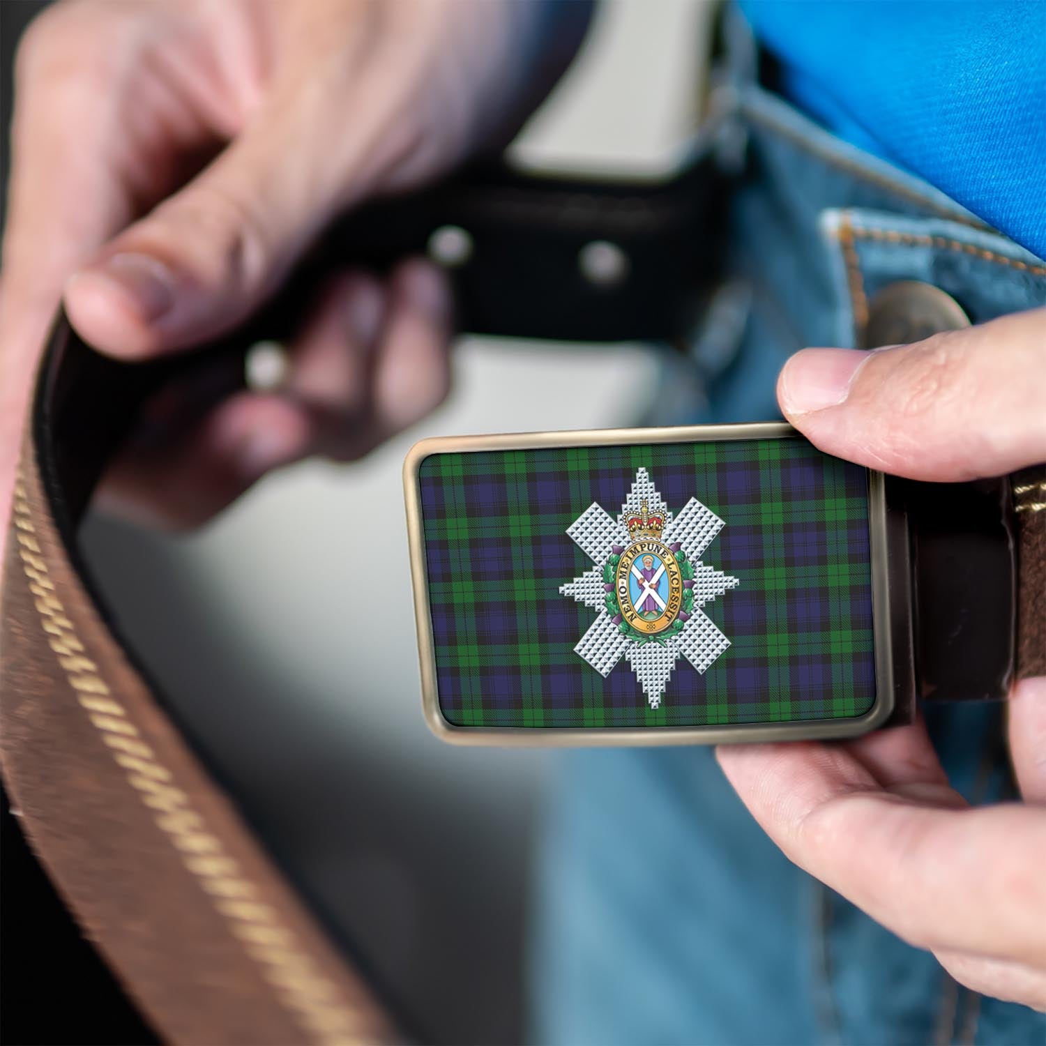 Black Watch Tartan Belt Buckles with Family Crest - Tartan Vibes Clothing