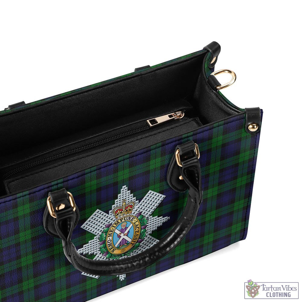 Tartan Vibes Clothing Black Watch Tartan Luxury Leather Handbags with Family Crest