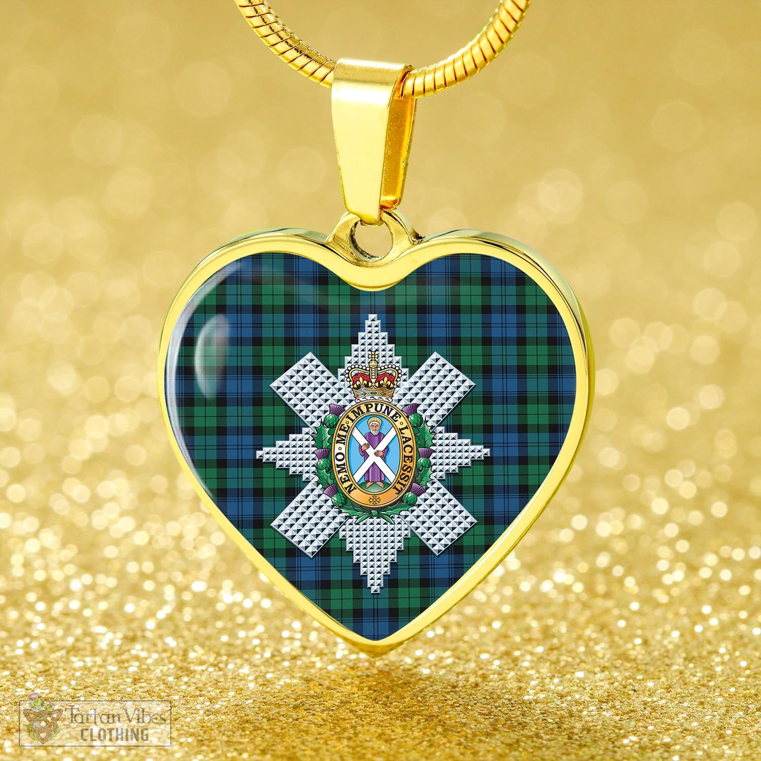 Tartan Vibes Clothing Black Watch Ancient Tartan Heart Necklace with Family Crest