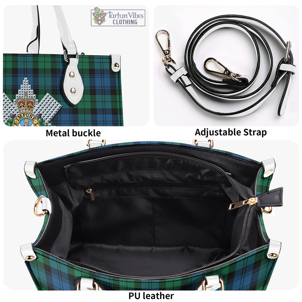 Tartan Vibes Clothing Black Watch Ancient Tartan Luxury Leather Handbags with Family Crest