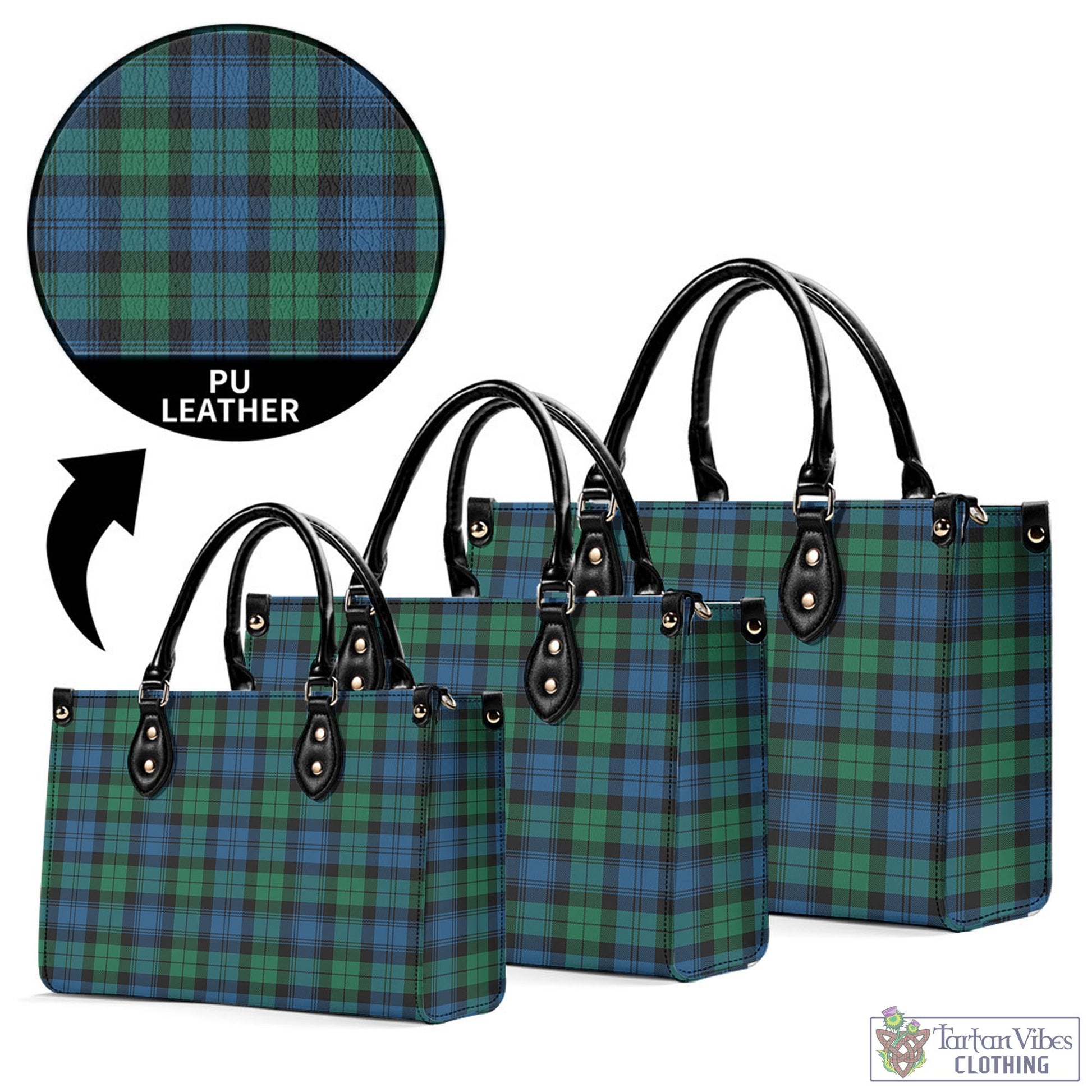 Tartan Vibes Clothing Black Watch Ancient Tartan Luxury Leather Handbags