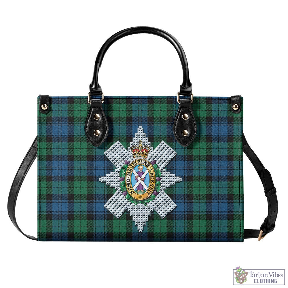 Tartan Vibes Clothing Black Watch Ancient Tartan Luxury Leather Handbags with Family Crest