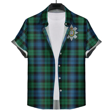 Black Watch Ancient Tartan Short Sleeve Button Down Shirt with Family Crest