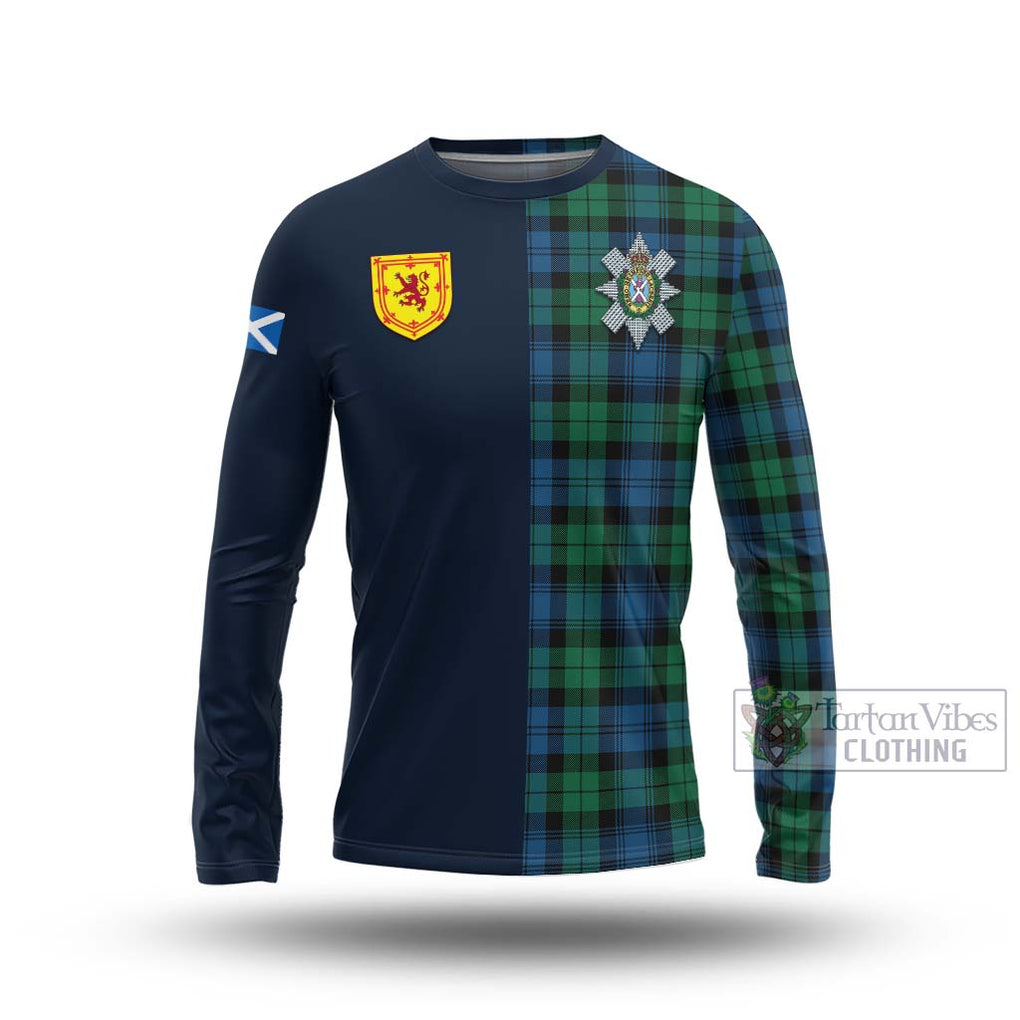 Tartan Vibes Clothing Black Watch Ancient Tartan Long Sleeve T-Shirt with Scottish Lion Royal Arm Half Style